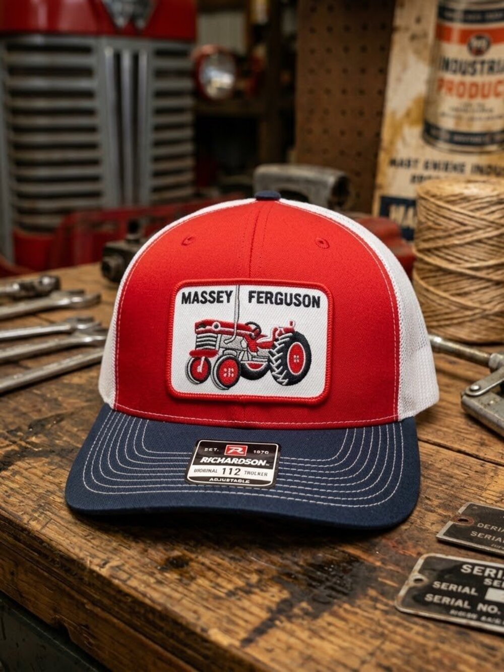 Retro Massey Ferguson Tractor Hat Red Navy Richardson 112 Farm Snapback Cap USA